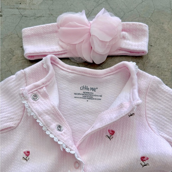 Pink Rosebud 2-Piece Footie Outfit with Matching Headband - Picture 3 of 4